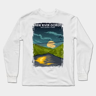 New River Gorge National Park at Night Vintage Minimal Travel Poster Long Sleeve T-Shirt